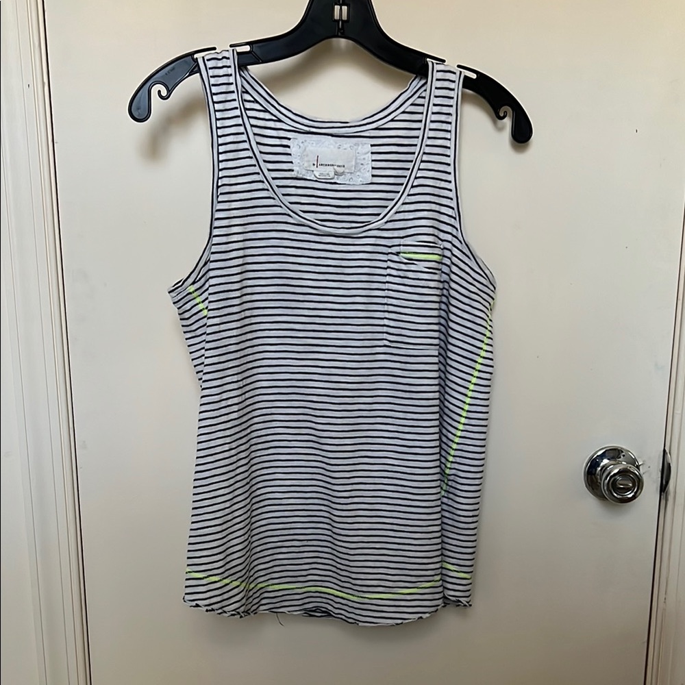 EUC Anthro Striped Tank Top with Neon Yellow Accent, 2 Pockets XS